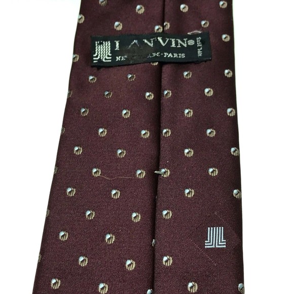 Lanvin Men's Vintage Tie Burgundy Maroon Logo Circles Geometric Men's Necktie - Picture 7 of 11